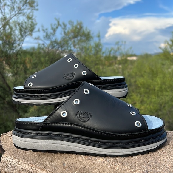 Dr. Martens Shoes - New Dr. Martens Silver Gromet Cut Out Black Vintage 90’s Chunky Slides Sandals